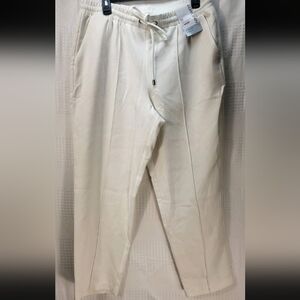 Nine West Pants Joggers Large Off White Mid Rise Drawstring Tapered Leg Short